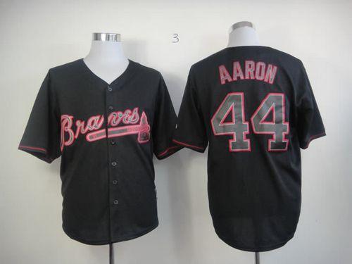 Braves #44 Hank Aaron Black Fashion Stitched MLB Jersey
